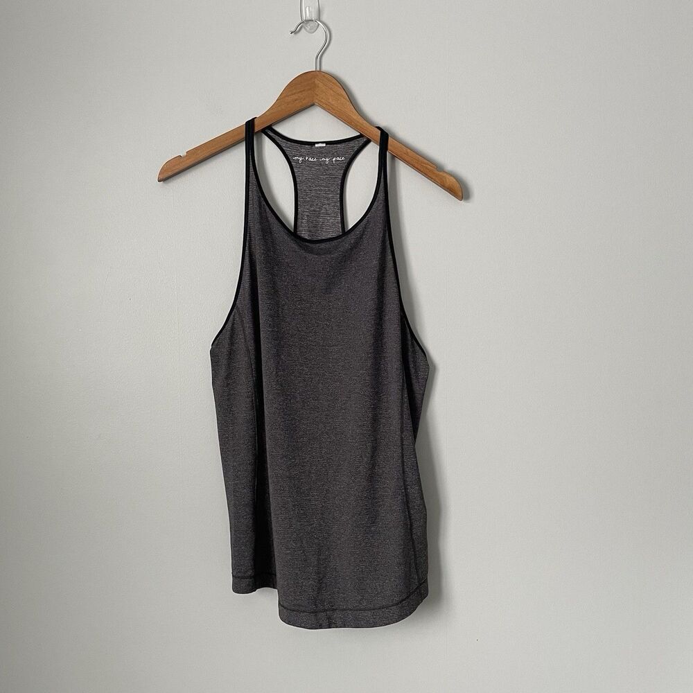 Lululemon My Race My Pace Racerback Tank Top Metallic Gray Black Trim Large - Picture 1 of 7